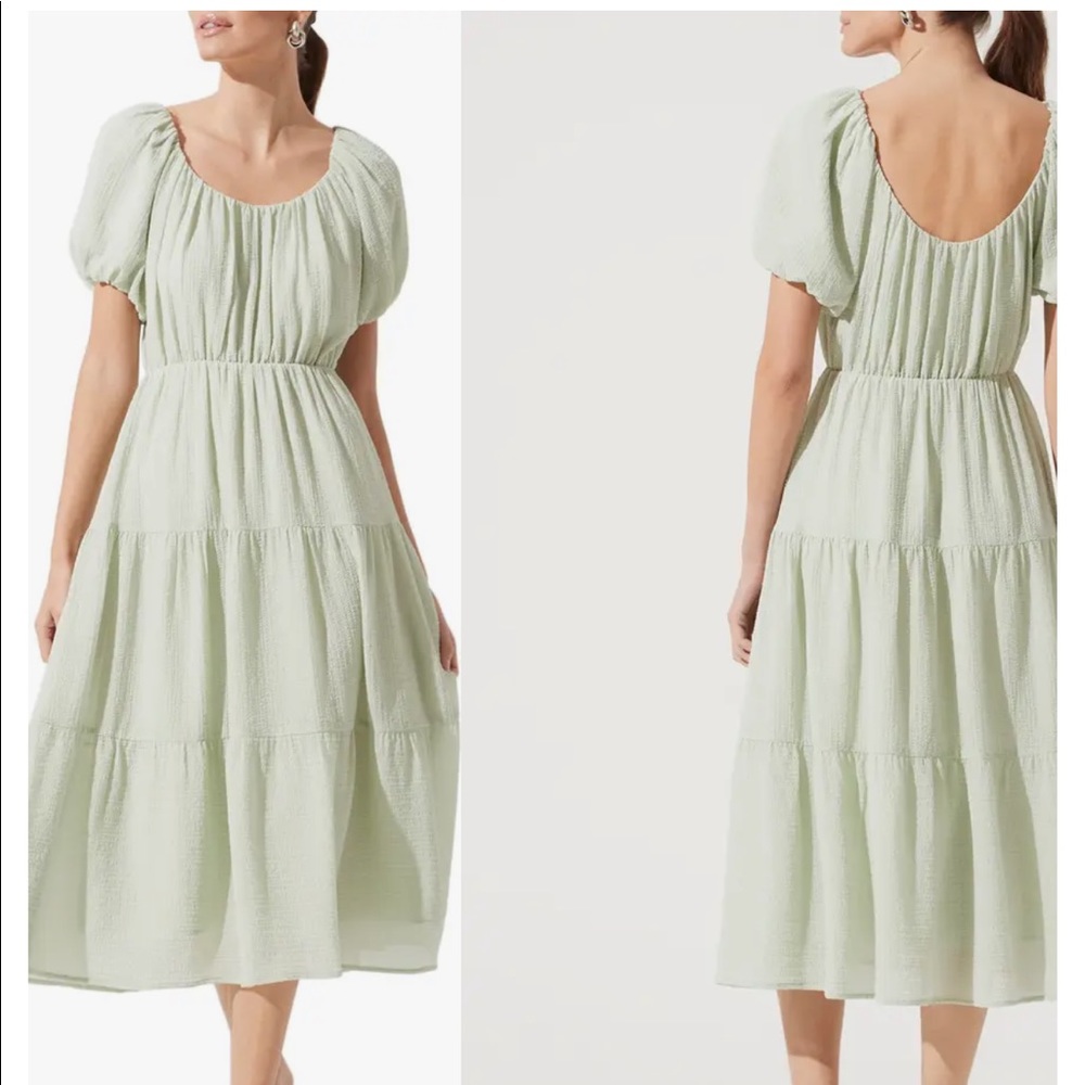Astr the label smocked tiered maxi dress- sage green
